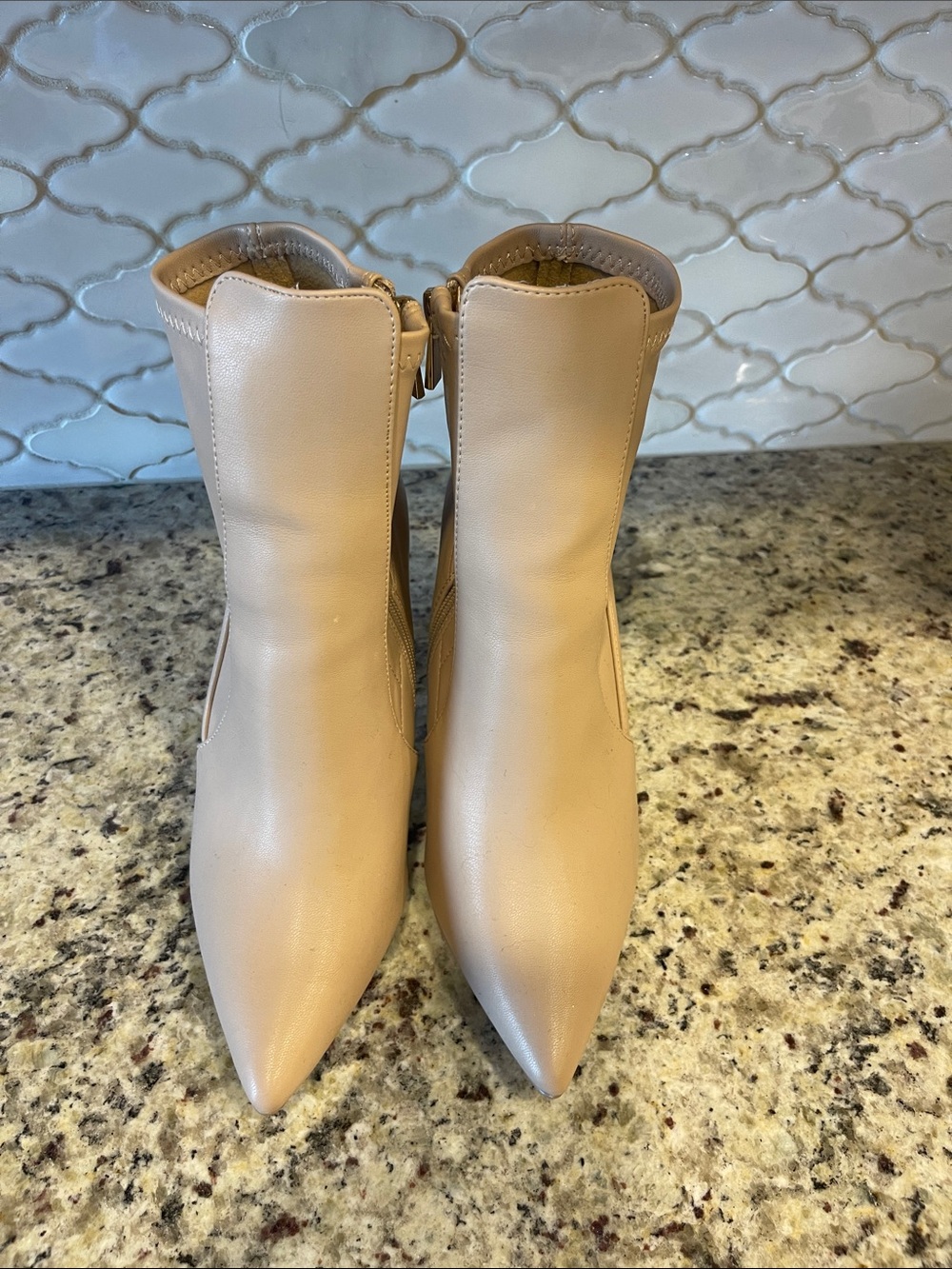Qupid Ivory Pointed Toe Ankle Booties with Side Zip